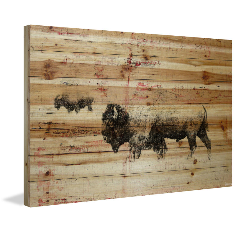 « bison troupeau walk », impression sur bois, H 12 po x l 18 po x P 1,5 po