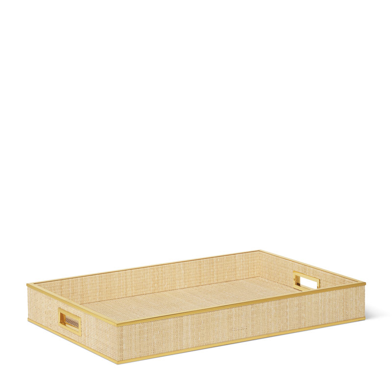 Large Natural Cane and Brass Butler Tray