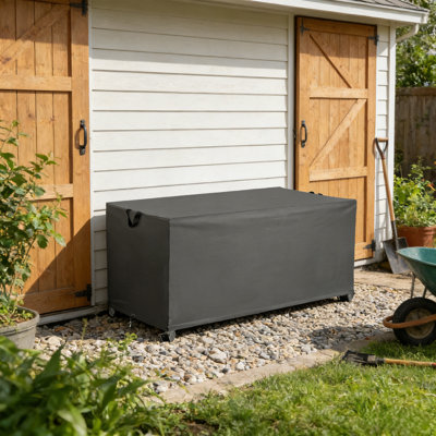All-Weather Heavy-Duty 600D Gray Deck Box Cover - Waterproof UV-Resistant Dustproof, 52 in. x 26 in. x 26 in.