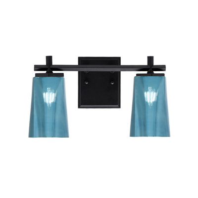 Barre d'éclairage de salle de bain 2 lumières Bloomington au fini noir mat avec verre dégradé bleu l 4,5 po x H 6,5 po
