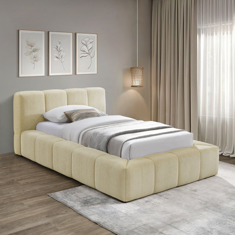 Lit en tissu Carille Chenille, Beige Chenille Fabric, Twin