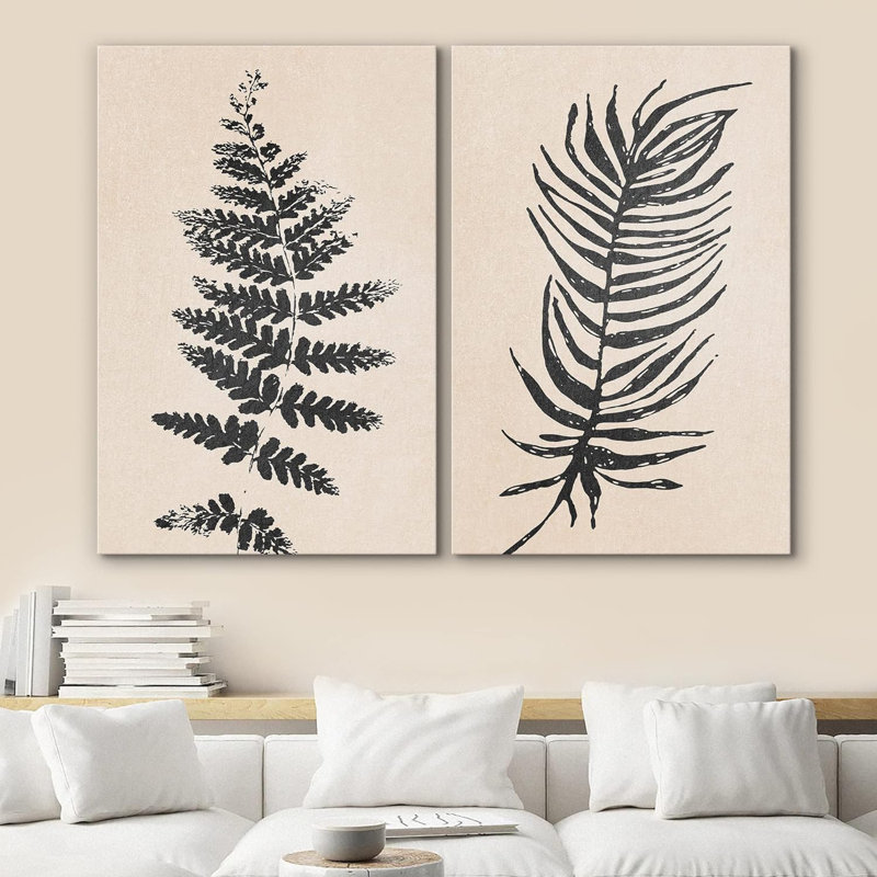 «Forest Fern Forest Forest Leaf Silhouette Nature Modern Art Rustic on Canvas», reproduction de 2 pièces, Toile tendue