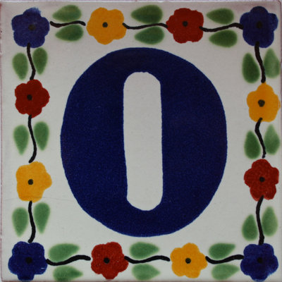 4.2" x 4.2" 2pcs TalaMex Bouquet Talavera Tile Number Zero