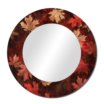 Red Falling Maple Leaves I - Floral Mirror Wall Art - Printed On Metal