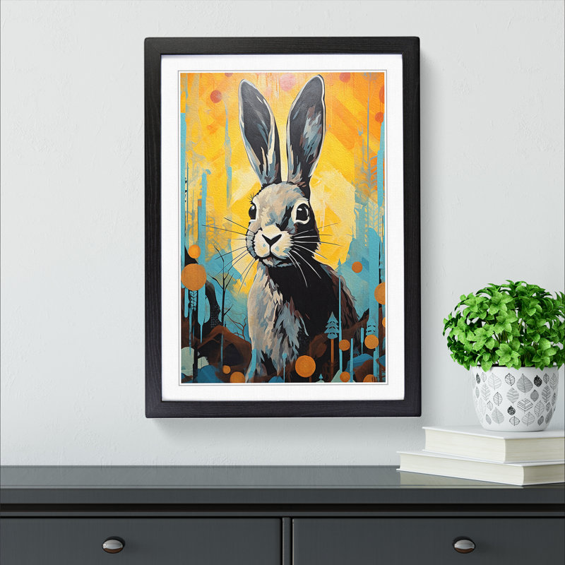 XYZ-FRM-V1223-5335 Rabbit Expressionism - Single Picture Frame Print on Wood, Black, 64cm H x 46cm W x 2cm D
