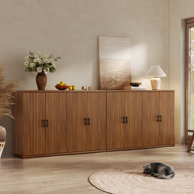 Modern Minimalist Style 47.3" Wide Fluted Panel Sideboard(set Of 2), Walnut