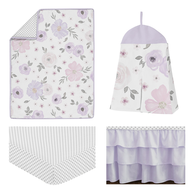 Ensemble de literie pour lit de bébé à motif floral en aquarelle 4 pièces