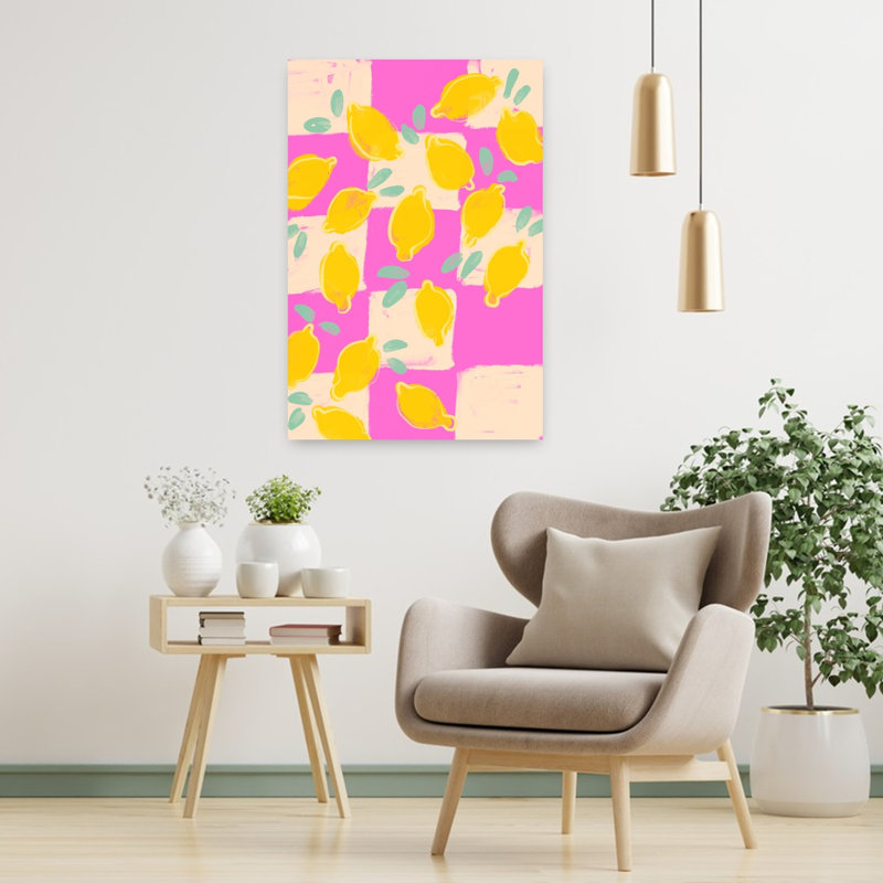«Freshlemonsno04», art abstrait moderne aux fruits éclatants, H 36 po x l 24 po