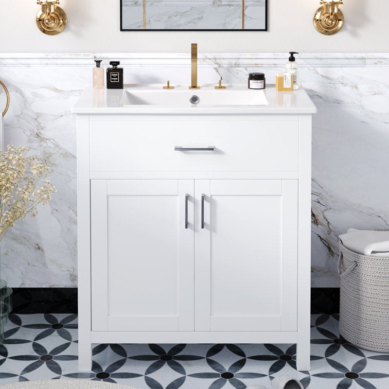 Meuble-lavabo 30 po avec comptoir en céramique, Blanc