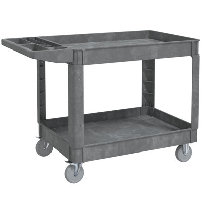 Chariot utilitaire robuste avec roues, chariot à outils roulant avec poignée de rangement ergonomique et tablettes profondes, chariot de service en plastique à 2 niveaux pour le garage, l'entrepôt, l'atelier et le nettoyage