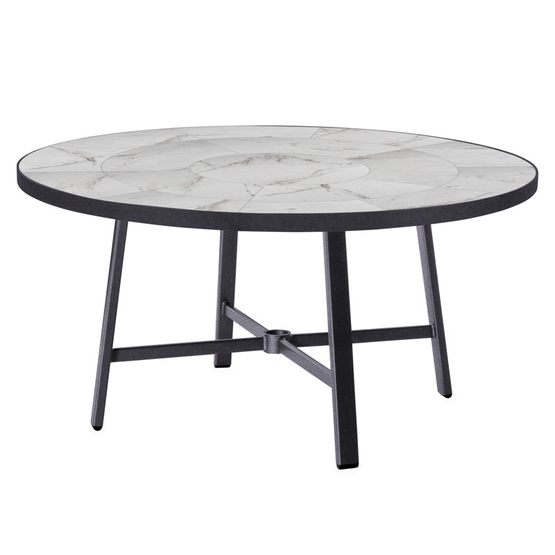 Marin Outdoor Round Dining Table, 54" W x 54" L x 29.75" H, Pallazo White, Graphite