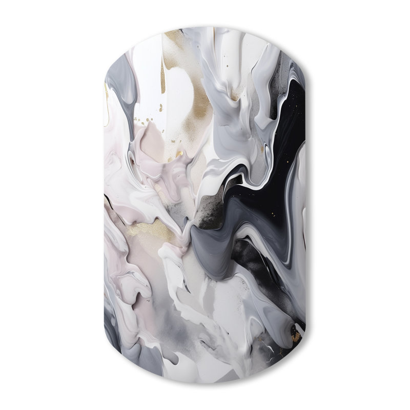 White And Grey Captivating Marble II - Marble Asymmetrical Metal Wall Art for Living Room, White Cylinder Metal Art Print