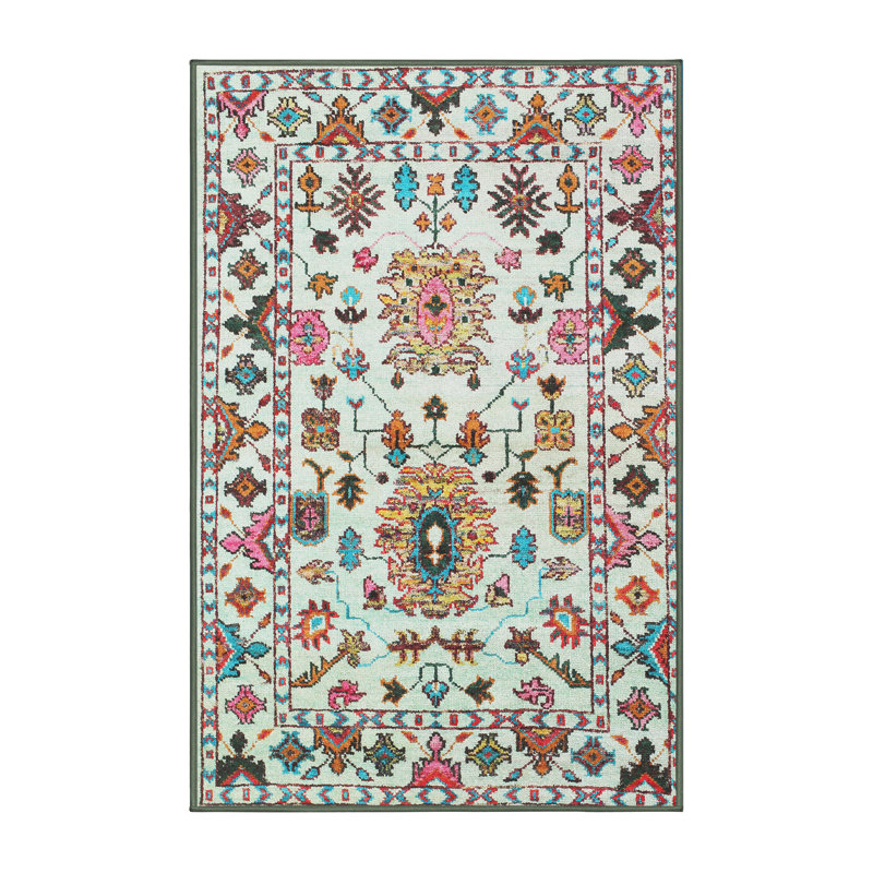 Tapis bleu/rose/rouge contemporain, Rectangle 2 pi x 4 pi