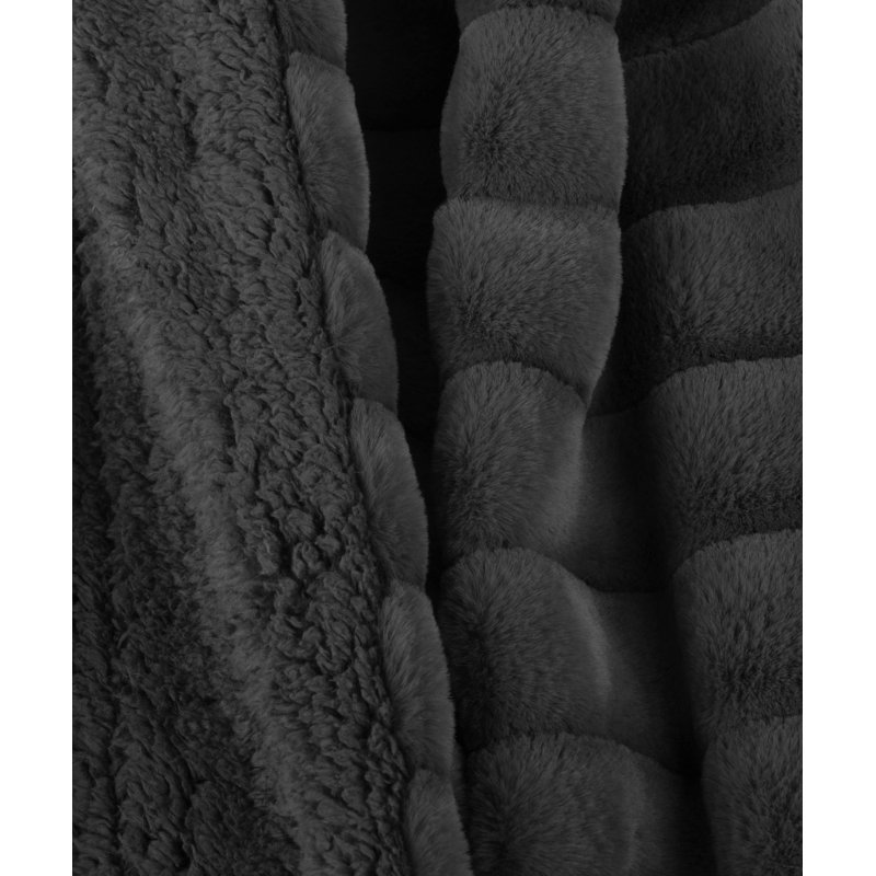 Jet Black Faux Mink Fur Machine Washable Throw Blanket