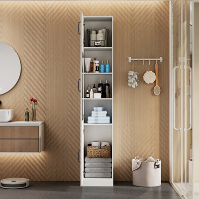 Armoire de salle de bain de 86,6 po de hauteur avec porte en verre et tablettes, armoire de rangement étroite pour la cuisine, la salle à manger, le salon et la salle de bain, blanc