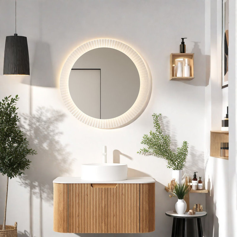 Meuble-lavabo moderne avec lavabo, bois durable et pierre, conception peu encombrante