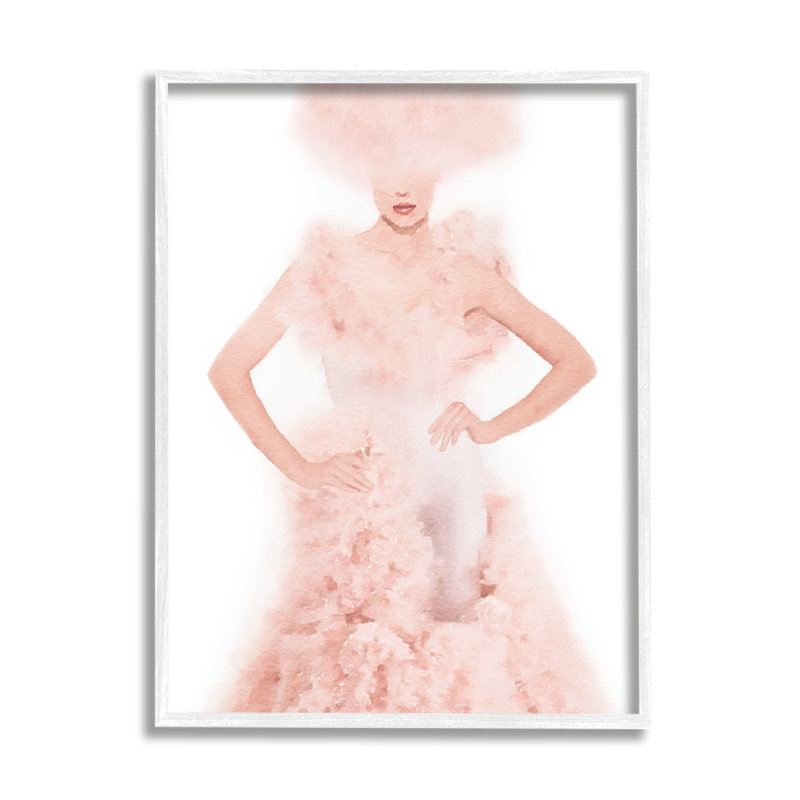 «Pink Fluffy Fashion Gown», impression graphique, H 20 po x l 16 po x P 1,5 po, Giclée encadrée blanc bord de mer