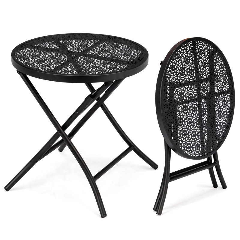 Table d'appoint ronde en acier pour patio, Noir mat