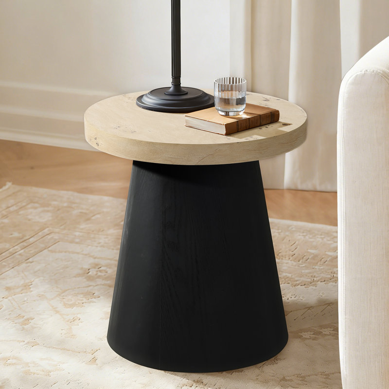 19'' H Black Side Table with Light Wood Finish Top