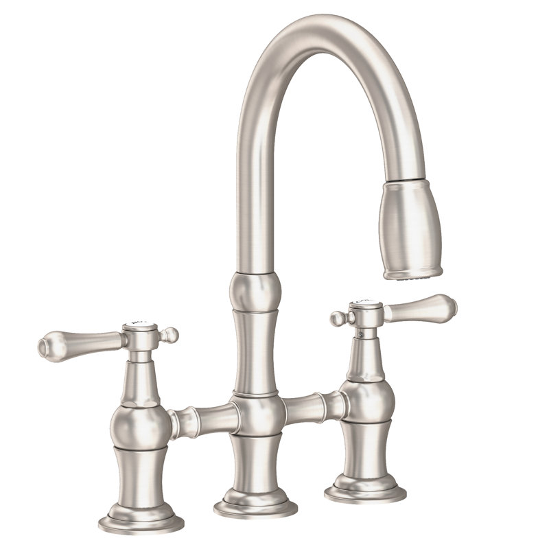 Chesterfield Pull Down Bridge Faucet, Satin Nickel, Lever Handle