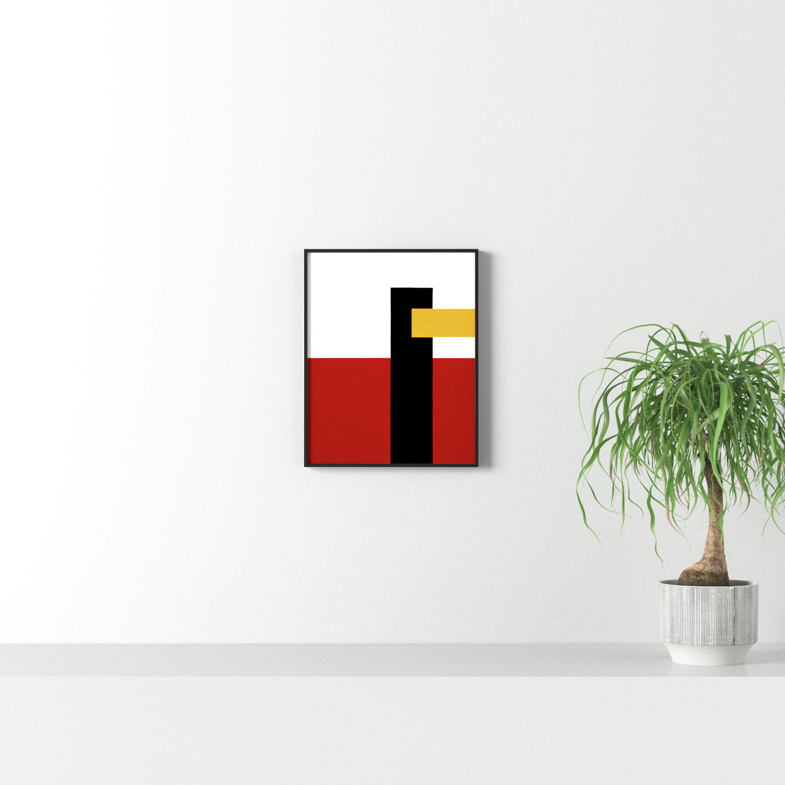 Composition With Yellow 4 by Robert Kamnatnik, Black Framed Paper, 20" H x 16" W x 1.25" D