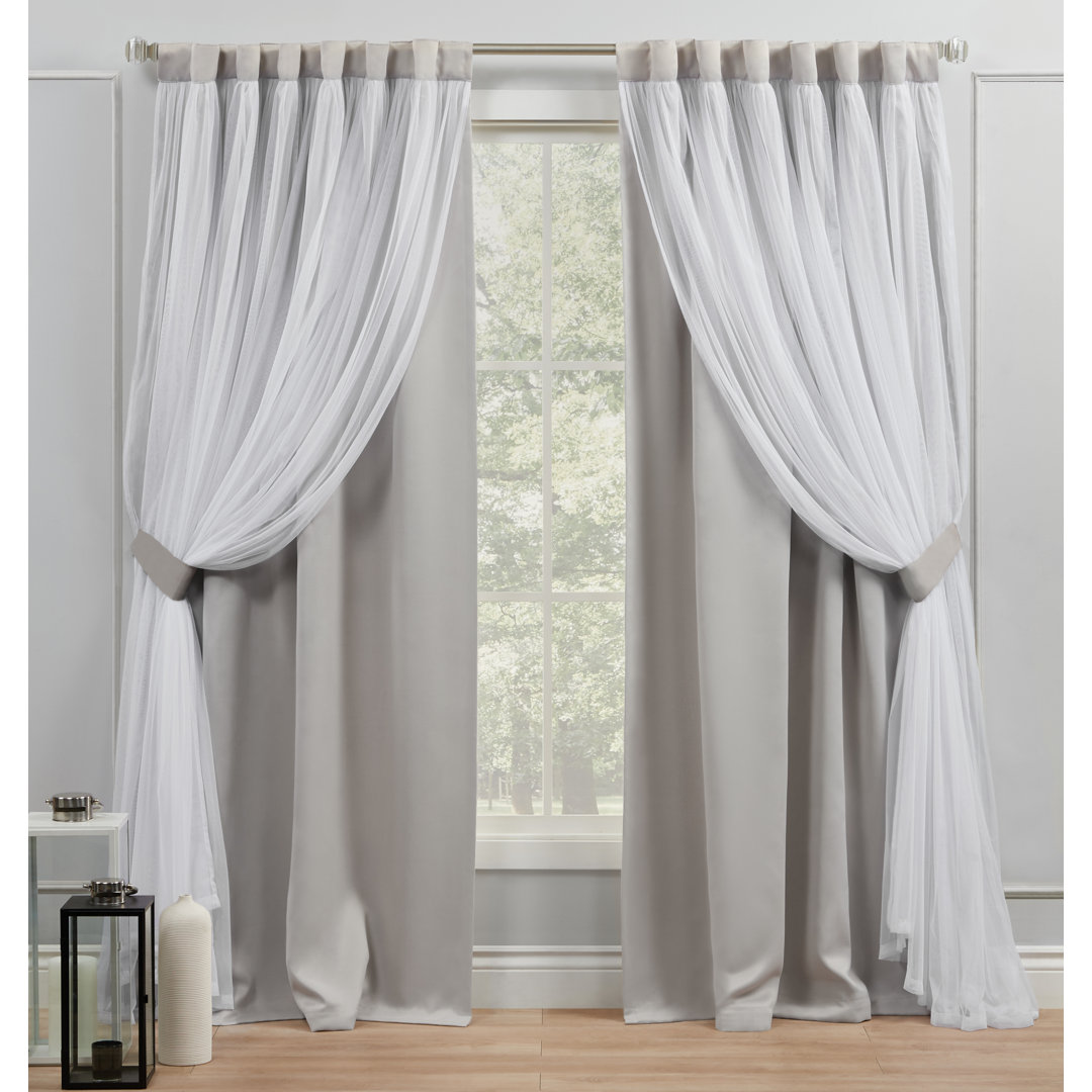 Exclusive Home Catarina Layered Solid Room Darkening and Sheer Hidden Tab/Rod Pocket Top Curtain Panel Pair (Set of 2) Amalgamated Textiles Curtain 