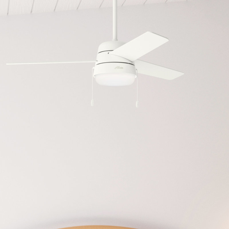52" Aker 3 - Blade Indoor Standard Ceiling Fan with Pull Chain and Light Kit Included, Fresh White