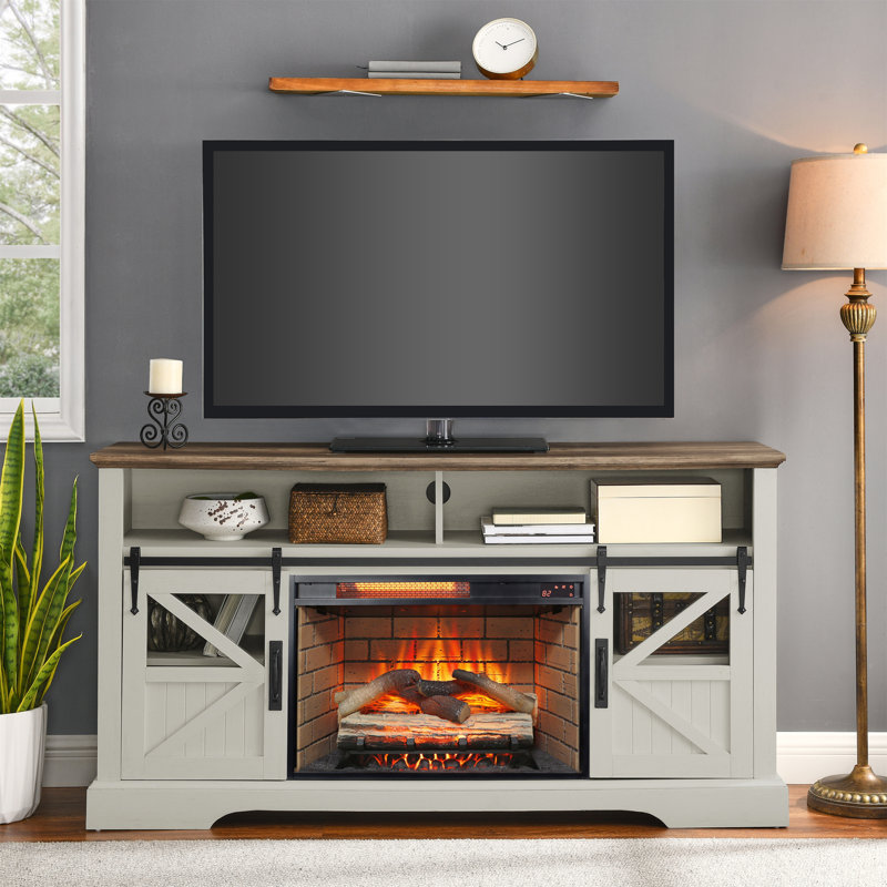 Meuble audio-vidéo pour foyer électrique avec capteur de porte - couleur blanche Jasmine, Blanc jasmin