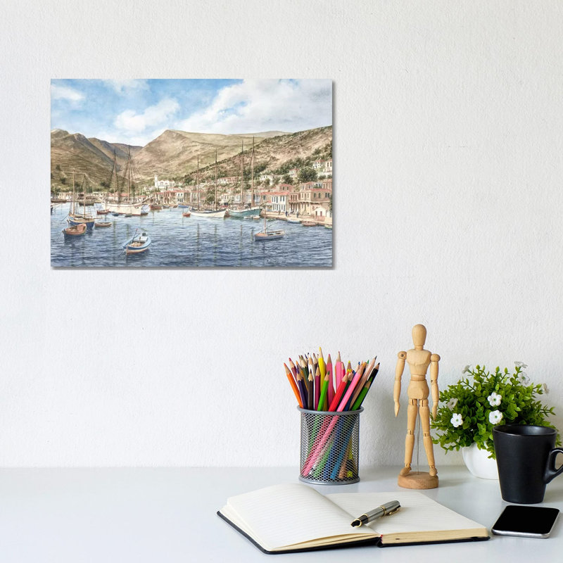 Greek Seaport Town 1 Piece Wrapped Canvas Wall Art, 20.32 cm H x 30.48 cm W