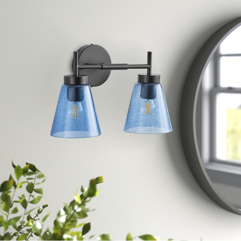 2-Lamp Blue Glass Iron Industrial Wall Light with Dimmable