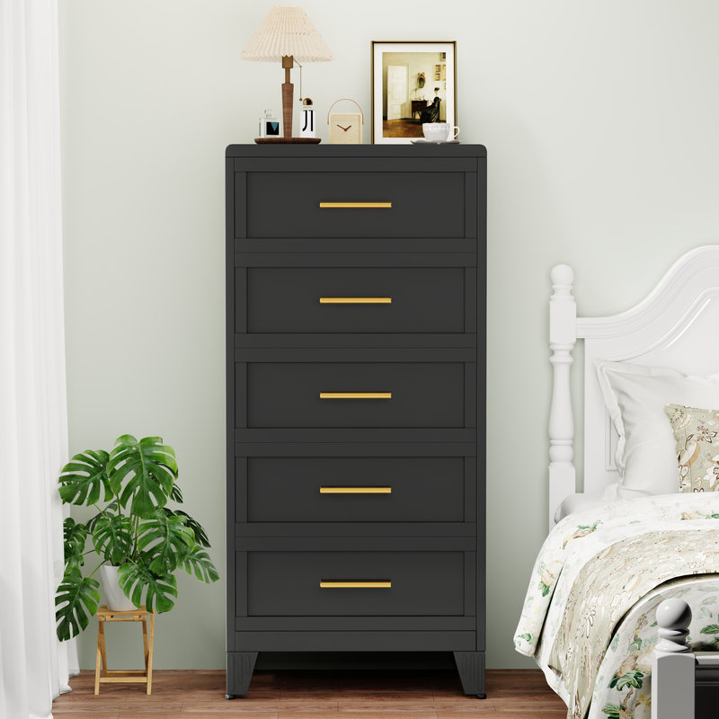 Metal Black 2 Drawer Nightstand, Black
