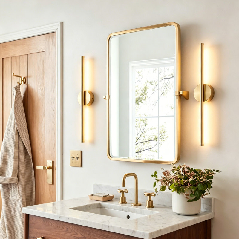 Brynie Iron Metal LED Hardwired Semi Flush Mounted Sconce, Gold, 23.6" H x 4.3" W x 1.77" D