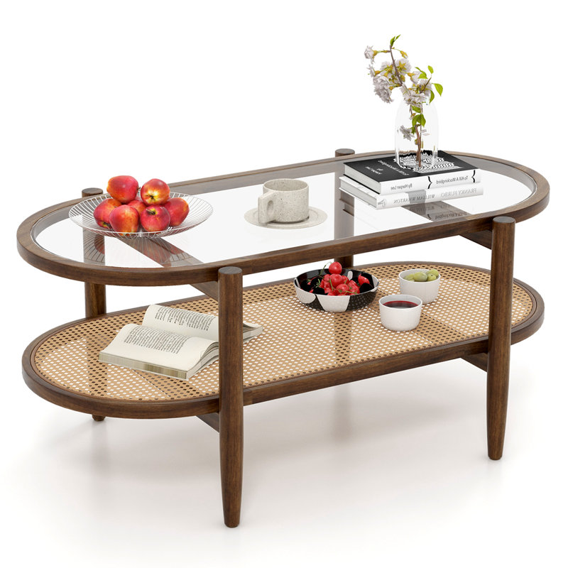 Akinola Glass Top Single Coffee Table, Brown