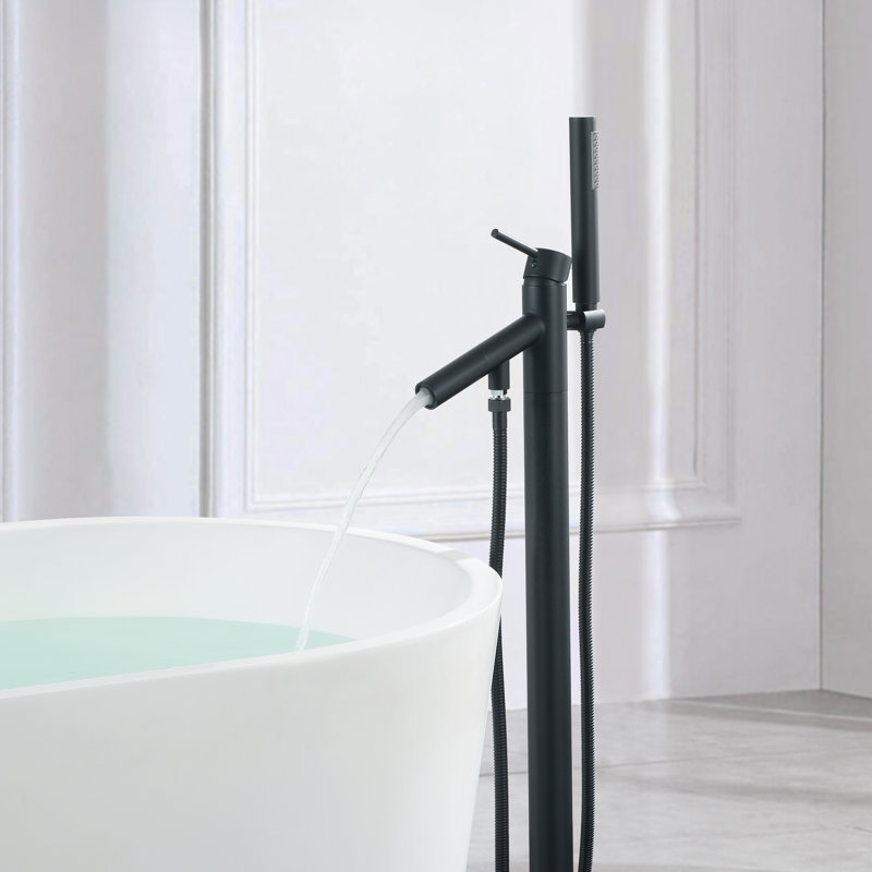 1 Handle Floor Freestanding Tub Filler with Diverter, Matte Black