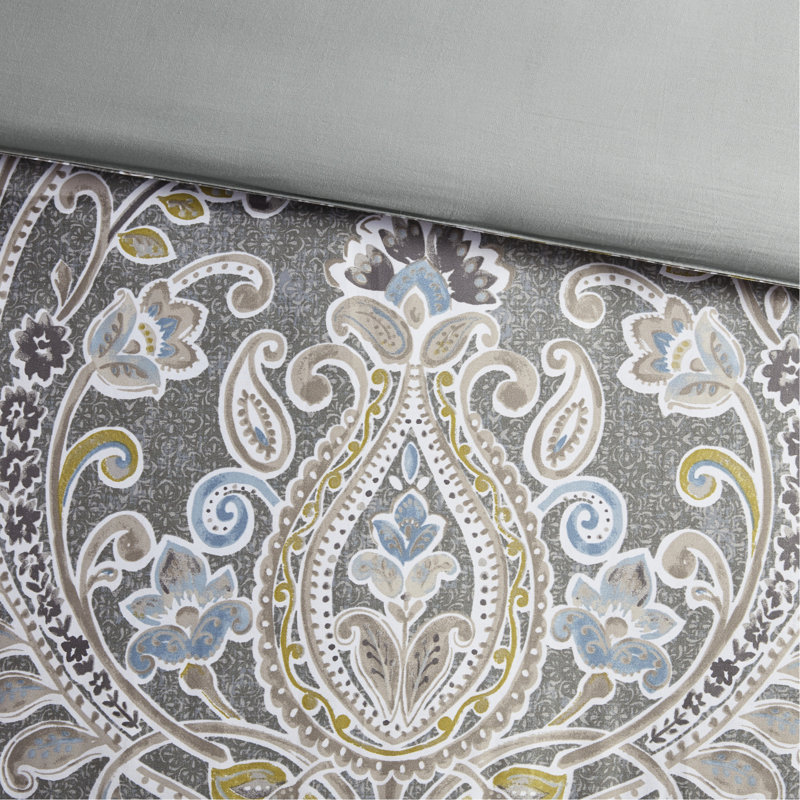 En gris - literie 100% coton 6 pièces avec tissu lisse, Édredon double et 5 pièces supplémentaires