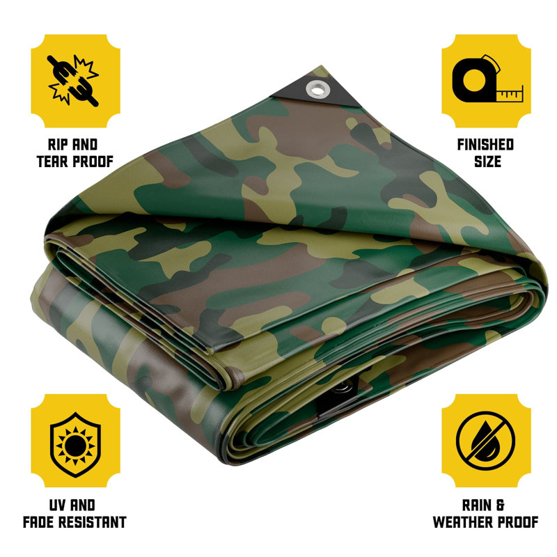 100 x 100, camouflage / vert, housse de bâche très résistante de 20 mil, imperméable, résistante aux rayons UV