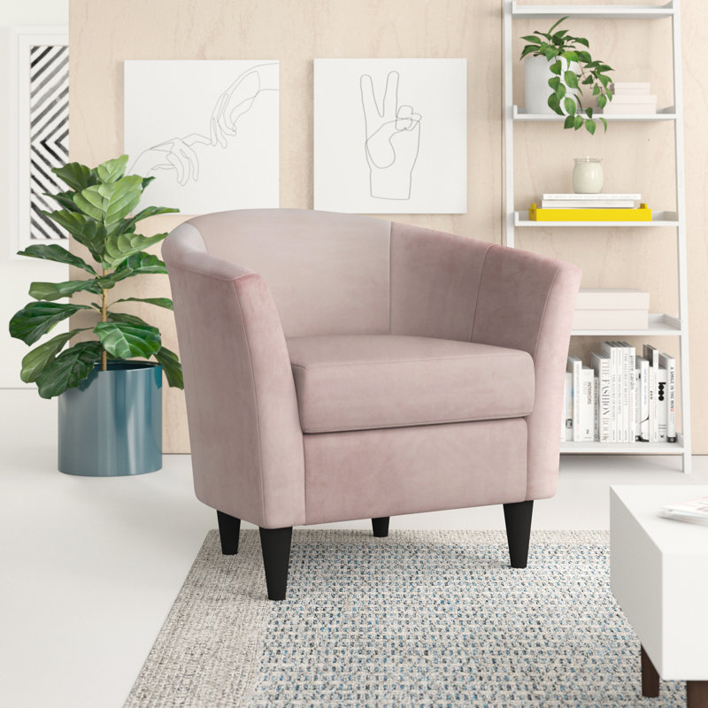Fauteuil demi-tonneau l 31,5 po Kronos, Velours chantel rose, Noir