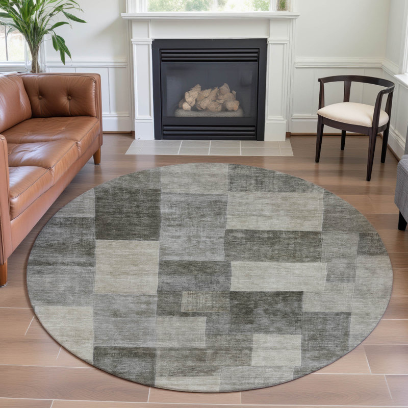 Premium Machine Washable Alijah AMF1261 Geometric Rug, Round 8'