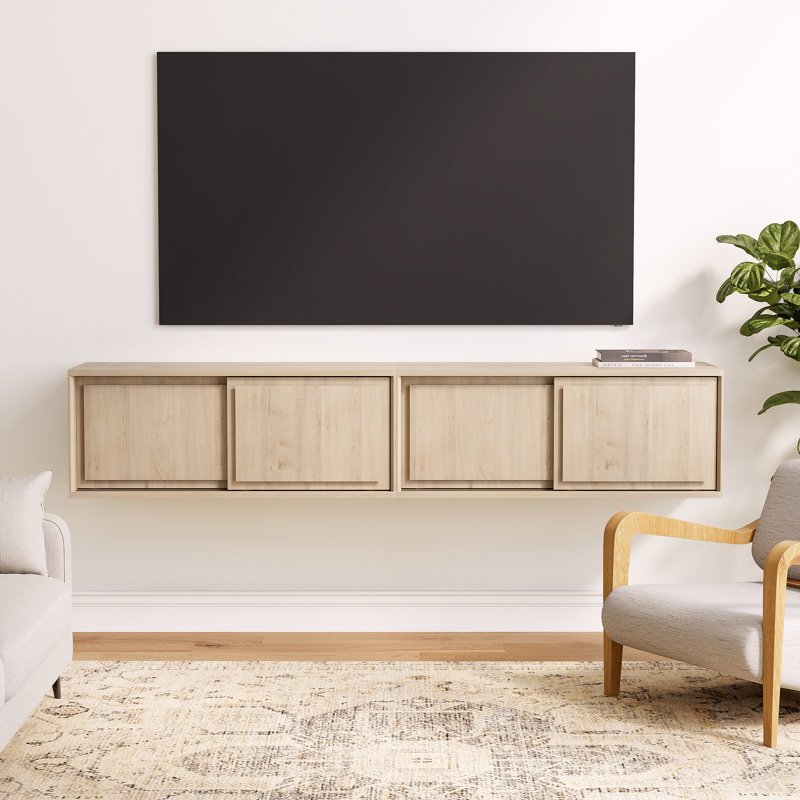 Meuble télé flottant, armoire murale avec portes coulissantes pour le salon, table de chevet moderne sans mains pour la chambre à coucher