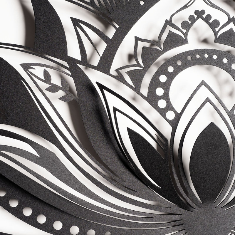 3D Lotus Mandala Metal Wall Decor, Black, 26" H x 35" W x 2" D