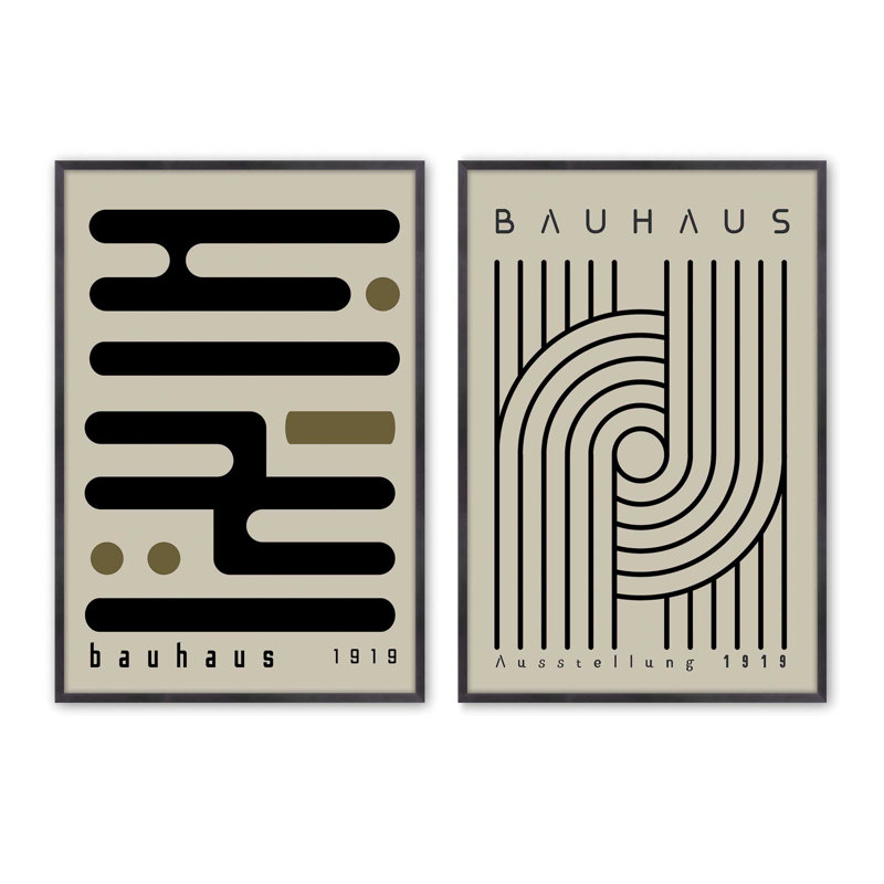 Ensemble de 2 impressions Bauhaus Curves and Connections, H 15,5 po x l 23,5 po x P 1,25 po, Cadre en zinc patiné