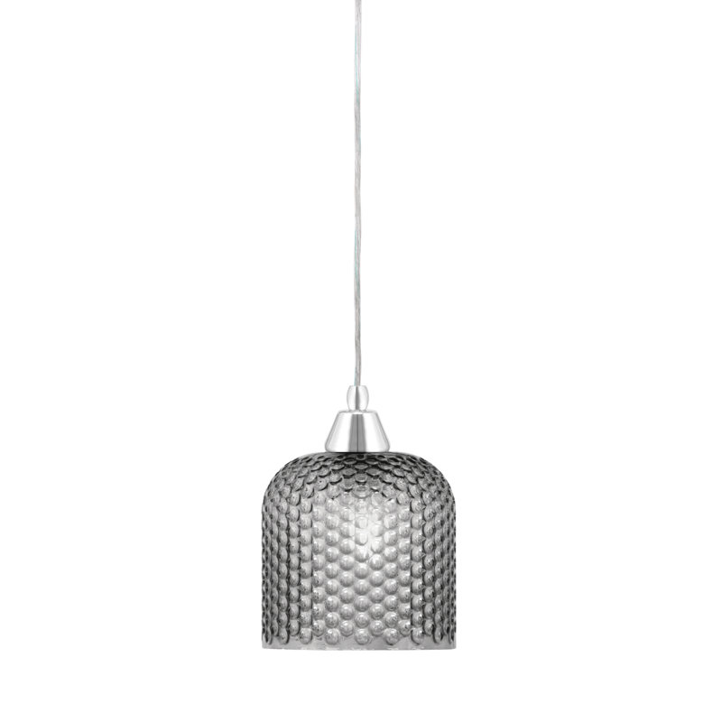 Mini-luminaire suspendu avec cordon en verre texturé fumée 7 po Any, Chrome
