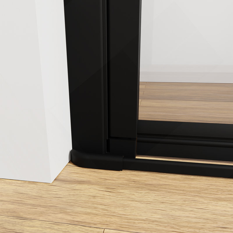 34" x 72" Semi-Frameless Pivot Shower Door, 1/4" Tempered Glass, Adjustable Width, Reversible Installation, Matte Black