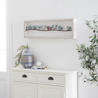 Décoration murale oiseaux perchés naturels sur fil