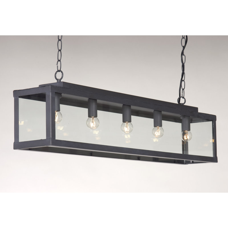 Taplin 5 - Light Kitchen Island Pendant, Lead Paint Metal and Clear Glass