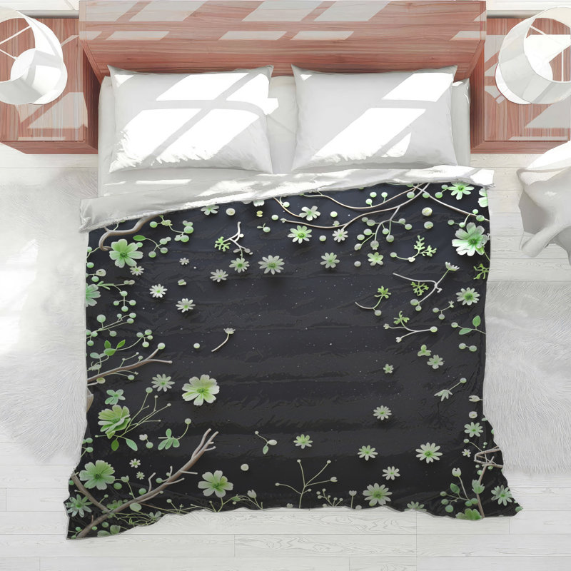Édredon floral avec literie minimaliste, Simple extra long
