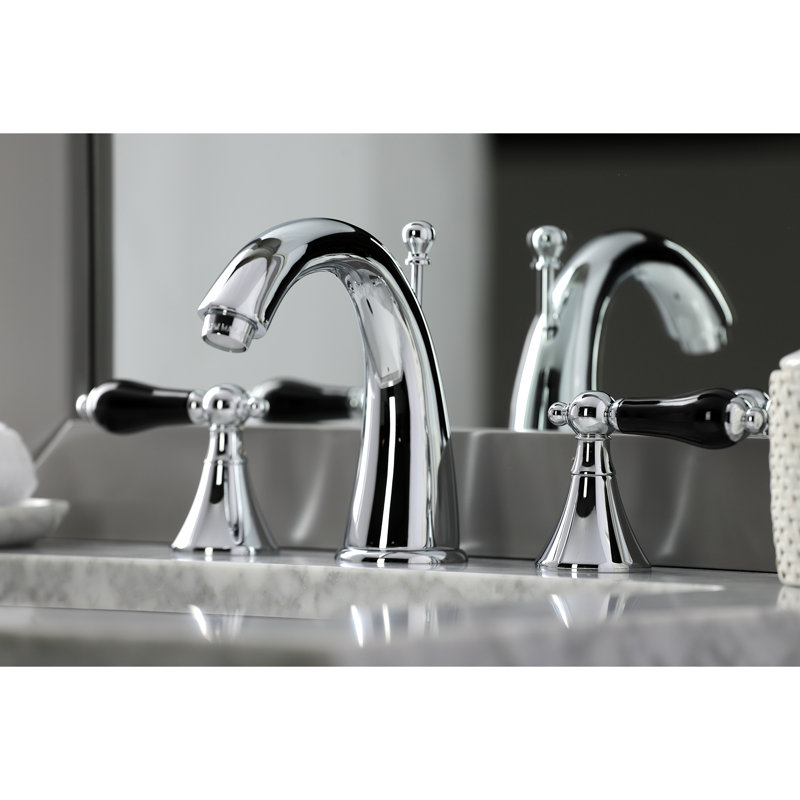 Kingston Brass Duchess Two-Handle 3-Hole Deck Mount Widespread Bathroom Faucet with Brass Pop-Up Drain, Polished Chrome