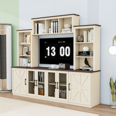 Meuble audio-vidéo moderne avec beaucoup de rangement, stations de charge intégrées et gestion des câbles
