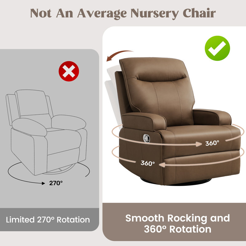31.9“ Modern and Soft Manual Upholstered Swivel and Rocking Manual Recliner, Brown