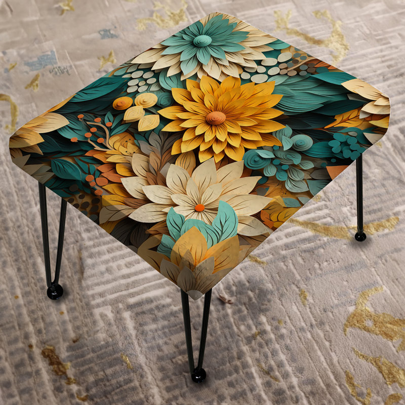 Chrysanthemums Mandala Boho Pattern - Floral Rectangle Ottoman